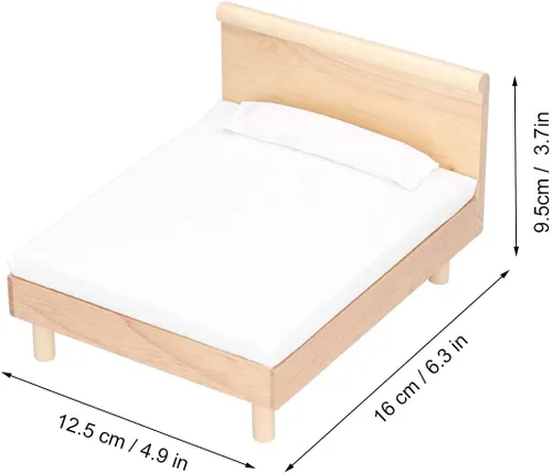 Vista 4 de 1:12 Casa de muñecas Cama doble Roble Muebles en miniatura Casa de muñecas Decoración Accesorios para niñas
