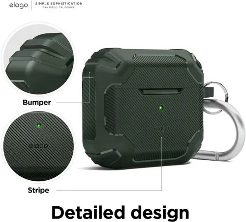 Vista 3 de elago Solid Armor - Funda compatible con AirPods de tercera generación, compatible con AirPods 3, diseño de absorción de golpes, TPU duradero, carga