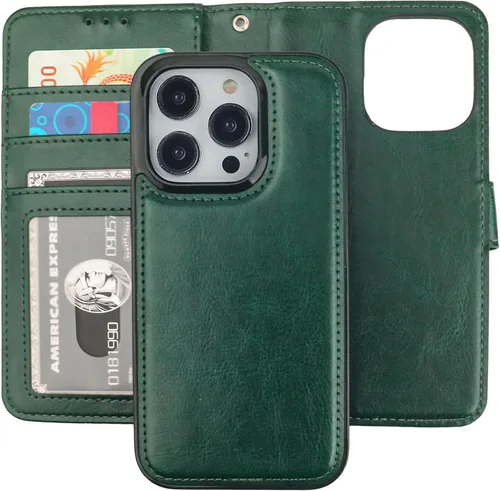 Vista 14 de Bocasal Funda tipo cartera desmontable para iPhone 15 Pro con bloqueo RFID, ranuras para tarjetas, soporte de cuero PU premium magnético con soporte