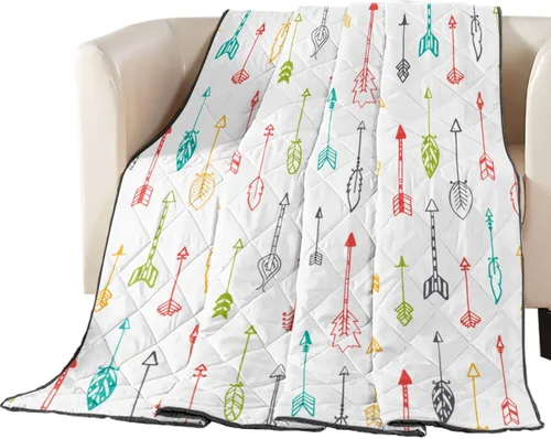 Vista 2 de T&H XHome Colcha acolchada de lujo para cama Queen, delgada, suave, acogedora, pintada a mano, flechas de plumas reversibles, cosidas, para verano