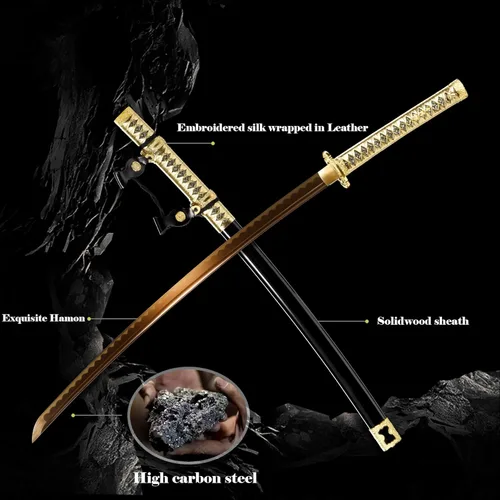 Vista 2 de 40.6 pulgadas de acero de alto carbono al horno dragón de oro japonés Katana Samurai Espada Full Tang jian