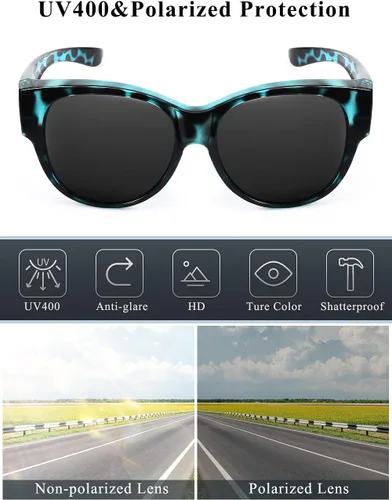 Vista 3 de Gafas de sol polarizadas que se ajustan sobre las gafas sobre los anteojos, gafas de sol redondas de moda ojo de gato y HD envolventes