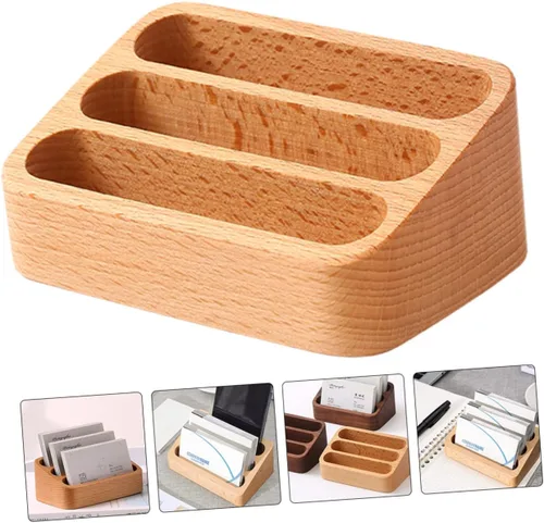 Vista 8 de Zerodeko Soporte de tarjeta de visita de madera de 3 rejillas Soporte para tarjetas comerciales para oficina