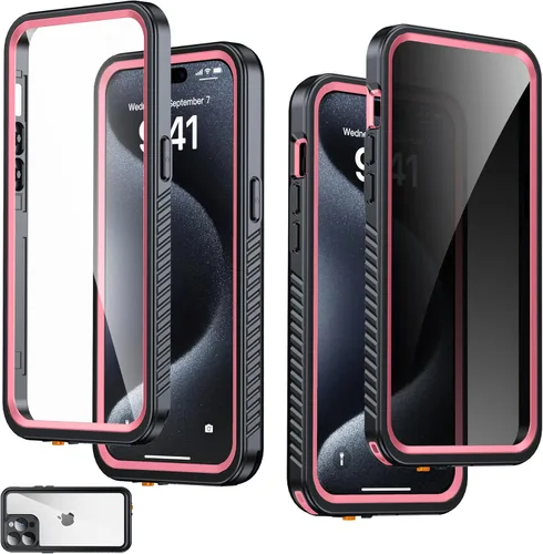 Vista 29 de Funda impermeable para iPhone 15, protector de pantalla de privacidad integrado y protector de pantalla HD [IP68 bajo el agua] a prueba de golpes a