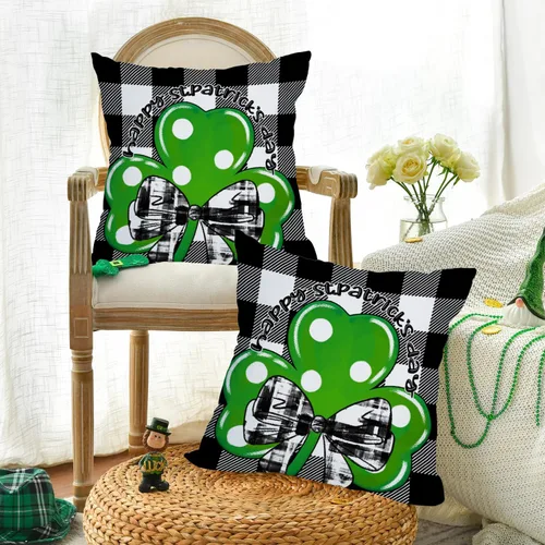 Vista 3 de Fukeen Paquete de 2 fundas de almohada impermeables para el Día de San Patricio de 16 x 16 pulgadas, diseño de tréboles de la suerte, tréboles