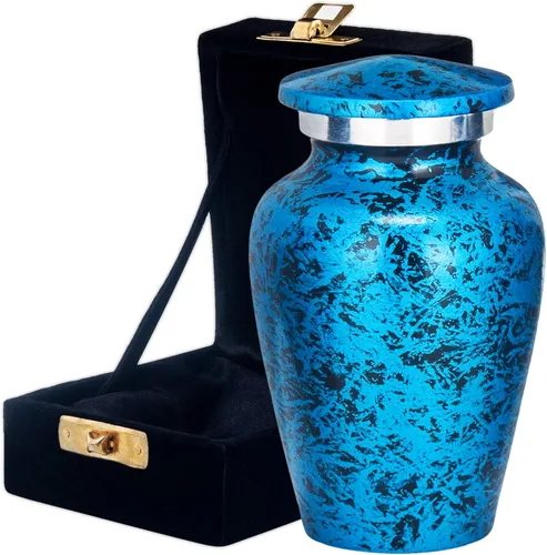 Urna pequeña para cenizas humanas – Set de 1 mini urna de cremación del bosque azul – Urna de cenizas conmemorativas con estuche, bolsa de
