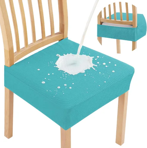 Vista 32 de Smiry Juego de 4 fundas de asiento impermeables para sillas de comedor, tela jacquard elástica, extraíble y lavable, fundas protectoras de asiento