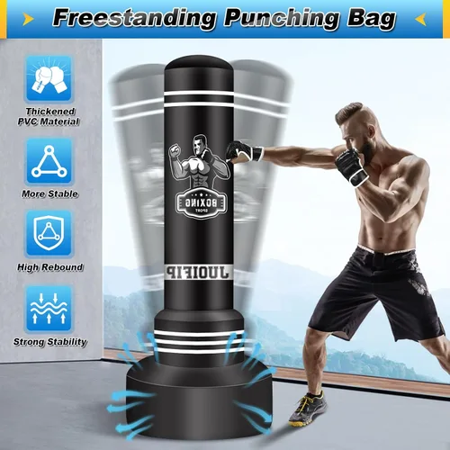 Vista 5 de Saco de boxeo independiente de 70 pulgadas para adultos, bolsa de boxeo con soporte, bolsa pesada con guantes de boxeo y bomba de aire eléctrica
