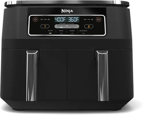 Ninja Foodi - Freidora de aire 4 en 1 de 8 cuartos de galón con tecnología DualZone, 4 funciones, acabado inteligente, asar, freír al aire, Negro
