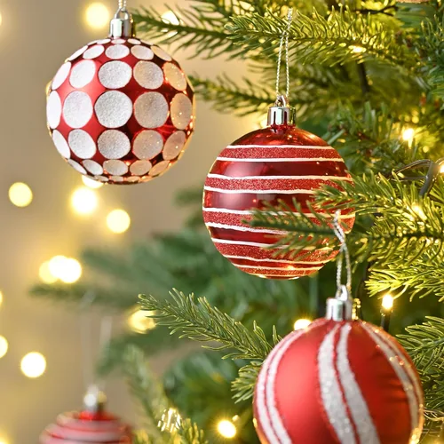 Vista 6 de Valery Madelyn Christmas Ornaments Set, 9ct Candy Cane Red and White Shatterproof Christmas Tree Decorations Set, 2.76 Inch Assorted Decorative