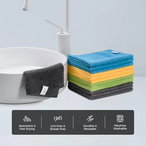 Vista 2 de CLICK CLEAN Paños de limpieza de microfibra, paquete de 12, tamaño 12 x 16 pulgadas, sin pelusas, sin rayas, toallas de limpieza reutilizables