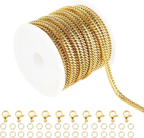 Vista 9 de YOUBEIYEE Cadena de plata a granel, suministros para hacer joyas, cadena de eslabones de acero inoxidable 304 para collar, pulsera, bricolaje