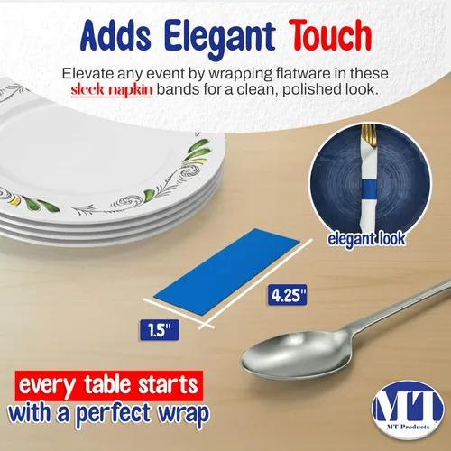 Vista 2 de MT Products Servilletas de papel autoadhesivas azules de 1.5 x 4.25 pulgadas, paquete de 750 unidades, envoltorios de papel Bond para cubiertos