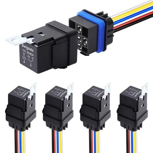Vista 10 de Delgada Relé de 40/30 amperios 12 V impermeable para automóvil, 5 pines SPDT con juego de enchufes de arnés 14 AWG cables de cobre para barco