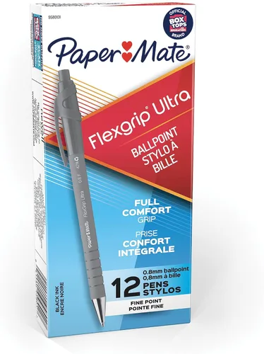 Paper Mate 9580131 FlexGrip Ultra Bolígrafo retráctil, punta fina, negro, 12 unidades