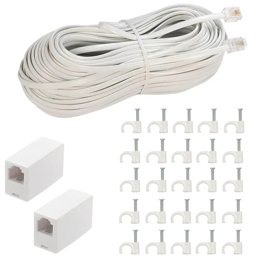 Vista 20 de Cable de extensión para teléfono fijo con enchufe estándar RJ-11 6P4C (3 pies-paquete de 3, negro)