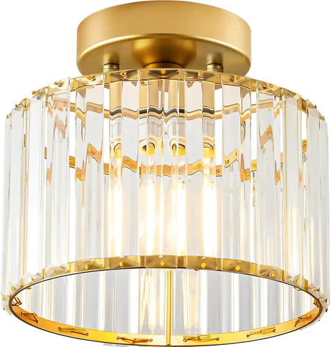 Vista 11 de Lámpara de Techo Semiempotrada de Cristal Cromado Moderna Luminaria de Pasillo de Metal Cercana al Techo para Vestíbulo y Baño (8.66 pulgadas)
