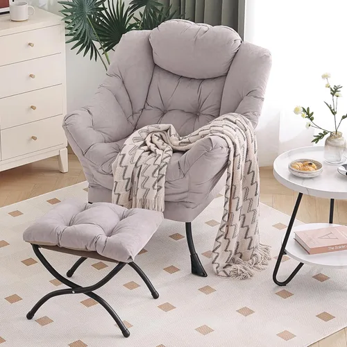 Vista 328 de Silla Lazy con otomana, silla moderna con reposapiés plegable, silla de acento de salón, cómoda silla de lectura para dormitorio, estudio, sala