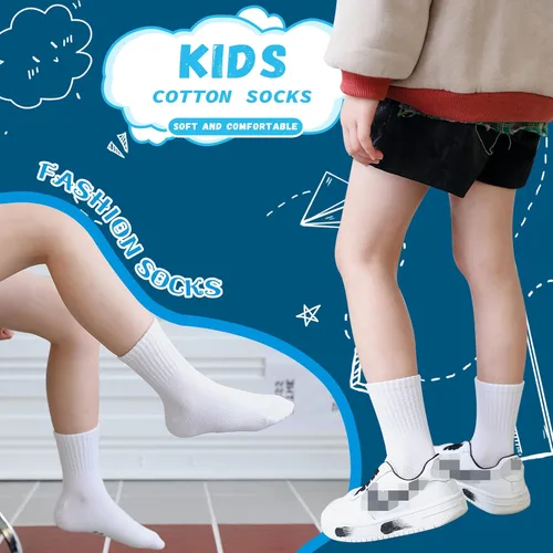 Vista 6 de Calcetines clásicos para niños de 10 pares, de algodón atlético para niños y niñas, básicos, para uniforme escolar, transpirables, casuales