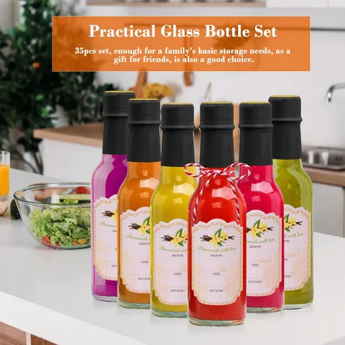 Vista 8 de Botellas de salsa picante de 5 onzas con tapas, Woozy transparente con cápsulas retráctiles, botellas de vidrio pequeñas para elaboración de vino
