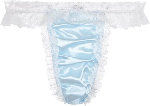Vista 9 de Satini Tanga Tanga Sissy de satén para hombre Azul bebé - Blanco