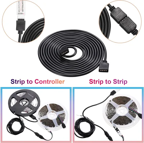 Vista 3 de Honoson 6 piezas de cable de extensión RGB de 4 pines, conector de tira LED, kit de cables de cable con conector de clavija de 12 piezas para tira