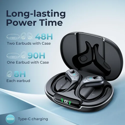 Vista 9 de occiam Auriculares con cancelación activa de ruido, auriculares inalámbricos Bluetooth, reproducción de 90 horas, auriculares estéreo con micrófono