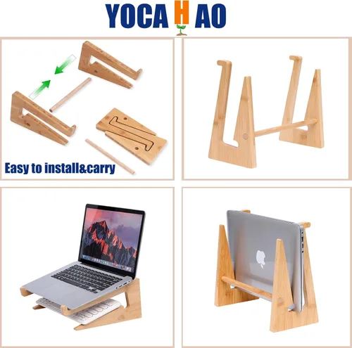 Vista 4 de Soporte de Madera para Laptop Vertical para Laptops de 13-18.6 pulgadas, Soporte de Bambú para Escritorio, Soporte para Laptop Compatible