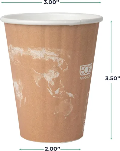 Vista 4 de ECO PRODUCTS Tazas de café desechables aisladas compostables World Art 8 onzas, paquete de 40, vaso de papel caliente renovable de doble pared