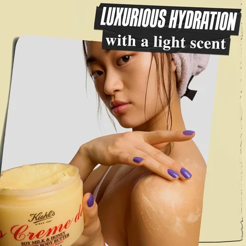 Vista 3 de Kiehl's Mantequilla Corporal Batida Creme de Corps, loción corporal suave que nutre e hidrata la piel, infundida con leche de soja y miel