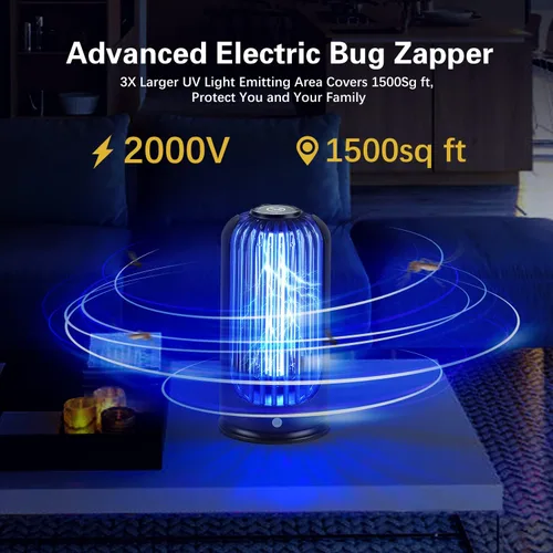 Vista 3 de Bug Zapper 2000V de alta potencia con luz UV eléctrica matamosquitos impermeable lámpara de control de insectos voladores emisores de luz