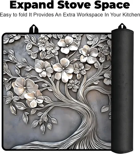 Vista 6 de Cubierta de estufa de vidrio resistente al calor con revestimiento de goma antideslizante – Protector de estufa eléctrica, resistente a