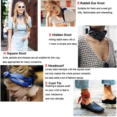 Vista 7 de Mascadas para el pelo de satén cuadradas de 68.58 cm. 27 pulgadas con apariencia de seda, pañoleta para mujer