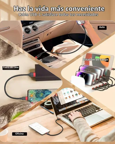 Vista 5 de Cable corto USB a USB C, paquete de 2 cables USB C de 1 pie, cable USBC trenzado de 12 pulgadas de 3A de carga rápida para iPhone 17 16 15 Pro Max