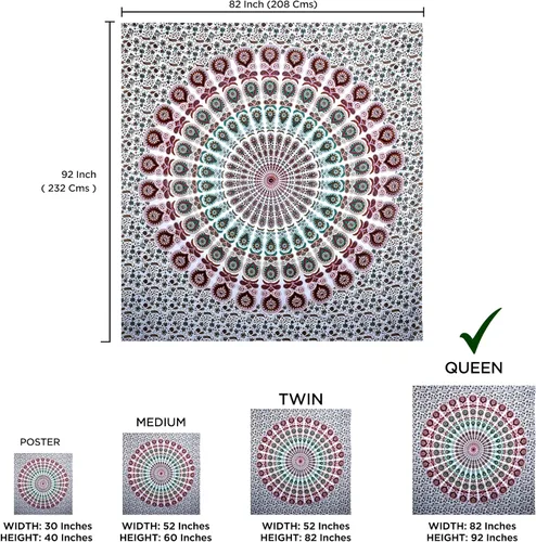 Vista 2 de raajsee - Tapiz de mandala para colgar en la pared (Mandala Blanco Marrón, Queen 210 x 220 cm)