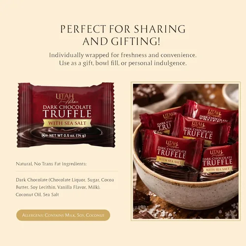 Vista 4 de Trufas de chocolate oscuro Utah, envueltas individualmente, naturalmente libres de gluten, trufas gourmet suaves 16oz, 34 piezas