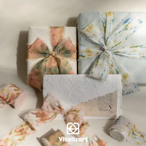 Vista 4 de Vitalizart Cinta de Gasa Naranja Tipo Seda de 1 1/2 Pulgada Cinta Impresa Deshilachada para Envolver Regalos Invitaciones de Boda Ramos de Flores