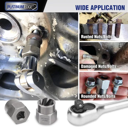 Vista 7 de PLATINUMEDGE 13 Pieces Impact Bolt & Nut Remover Set, Stripped Bolt Extractor Set, Cr-Mo Extraction Tool Set with Solid Storage Case, Easy Out