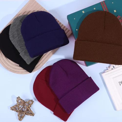 Vista 5 de Cooraby Paquete de 6 gorros de invierno para niños de punto acrílico elásticos para niños y niñas