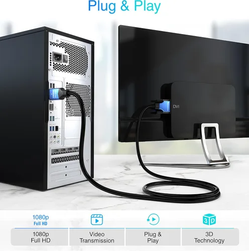 Vista 4 de BlueRigger Cable HDMI a DVI de 3 pies (adaptador bidireccional de alta velocidad macho a macho, DVI-D 24+1, 1080p, carcasa de aluminio), compatible