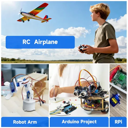 Vista 6 de Smraza 4 piezas SG90 9G Micro Servo Kit (engranaje metálico) para proyectos Arduino, robot RC, brazo de robot, helicóptero, control de avión, coche