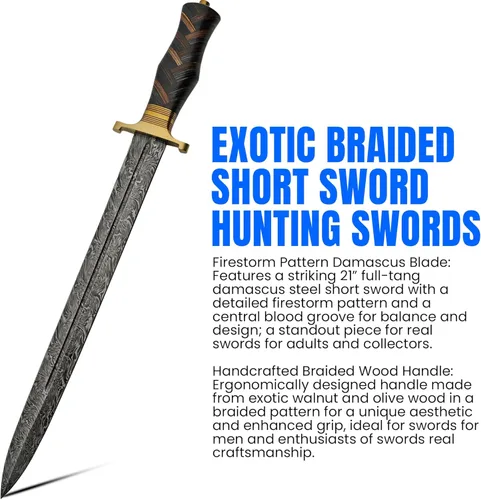 Vista 2 de Szco Supplies Espada trenzada exótica de acero de Damasco, marrón, 22 pulgadas