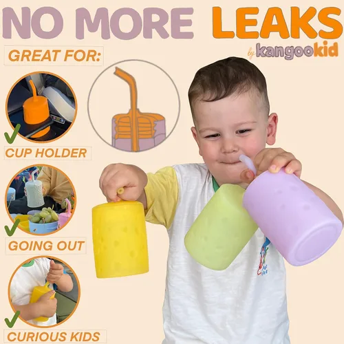 Vista 4 de 6.5 Oz Silicone Baby Cup with Straw Toddler Smoothie Cup Spill Proof Baby Training Cup for 6+ Mo to 12-18 Months Silicone Sippy Cup with Straw