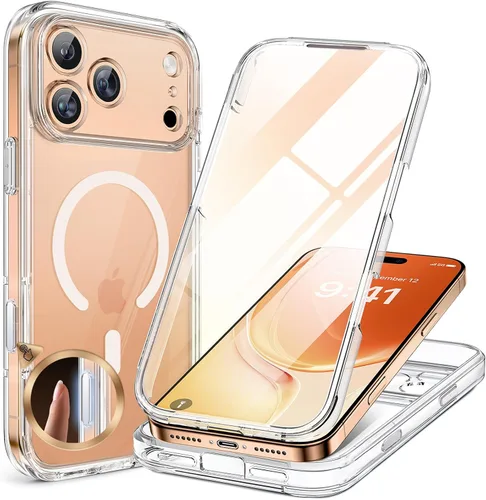 Vista 118 de Miracase Funda magnética para iPhone 14 de 6.1 pulgadas, protector de pantalla de vidrio templado integrado + protector de lente, compatible