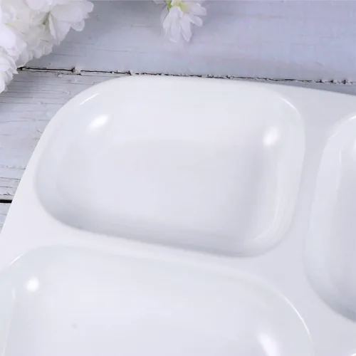 Vista 5 de tooloflife Bandeja de cena dividida Plato reutilizable Cuatro platos redondos divididos Caja de almuerzo de plástico para vajilla conveniente Blanco