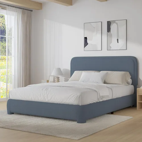 Vista 7 de Boucle - Marco de cama tamaño individual, plataforma tapizada con cabecero, estilo moderno, esquinas redondeadas suaves, no requiere somier, fácil