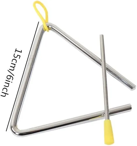 Vista 3 de Triángulo musical de acero de 5 pulgadas con Striker, instrumento de triángulos musicales de percusión de mano de 6 pulgadas, 5 pulgadas y 6