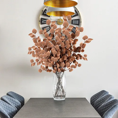 Vista 5 de Sggvecsy 6 tallos artificiales de eucalipto de otoño, hojas largas de dólar plateadas, ramas de hojas de eucalipto de seda falsa para interiores