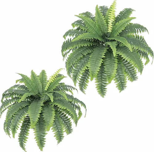 Vista 9 de Helechos artificiales para exteriores e interiores de 33 pulgadas de extensión, 2 tallos grandes, helecho Boston falso, plantas artificiales de seda