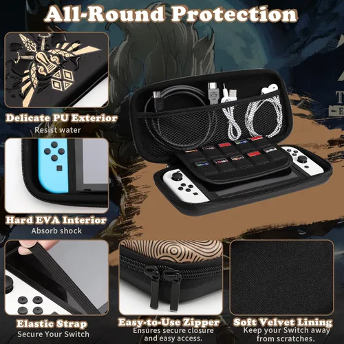 Vista 6 de TiMOVO Carrying Case Compatible with Nintendo Switch OLED Model 2021 & Switch, Zelda Tears of the Kingdom Game Storage Portable Handbag with Pocket